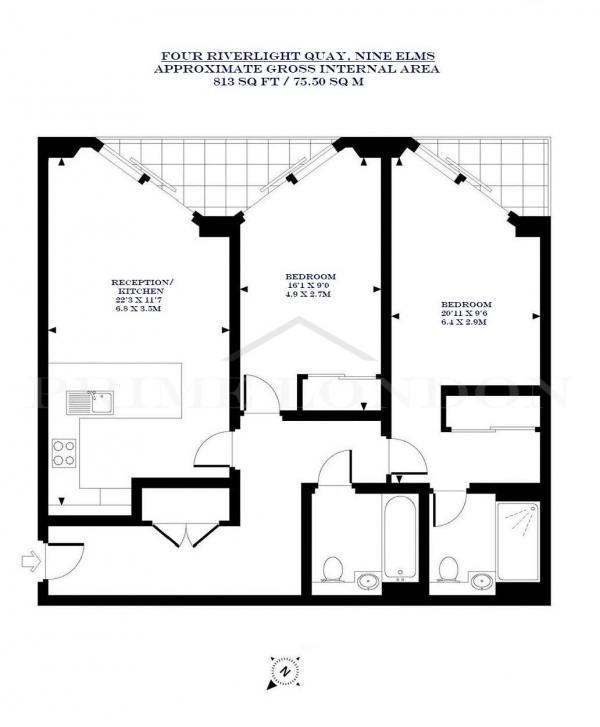 Floor Plan Image for 2 Bedroom Apartment for Sale in Four Riverlight Quay, Nine Elms, London