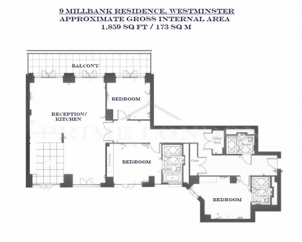 Floor Plan Image for 3 Bedroom Apartment to Rent in Millbank Residences, 9 Millbank, London