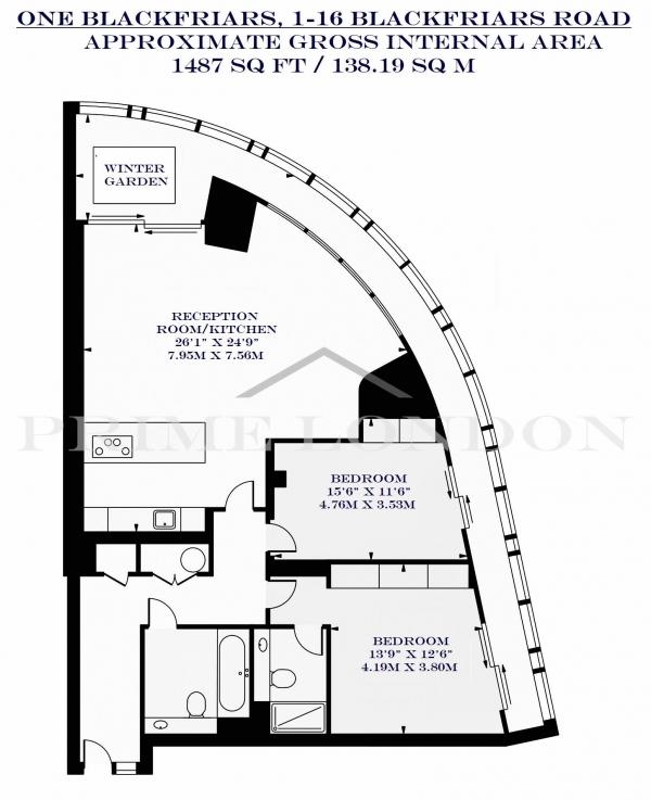 Floor Plan Image for 2 Bedroom Apartment for Sale in One Blackfriars, 1-16 Blackfriars Road, Bankside