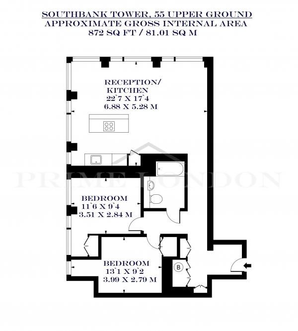 Floor Plan Image for 2 Bedroom Apartment for Sale in Southbank Tower, South Bank, London