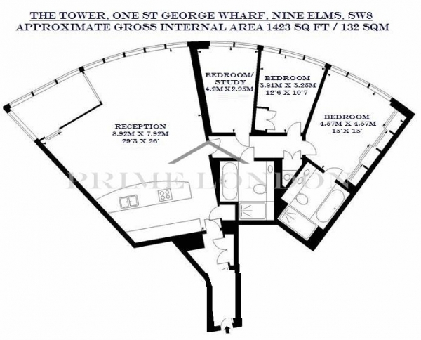 Floor Plan Image for 3 Bedroom Apartment for Sale in The Tower, One St George Wharf, London