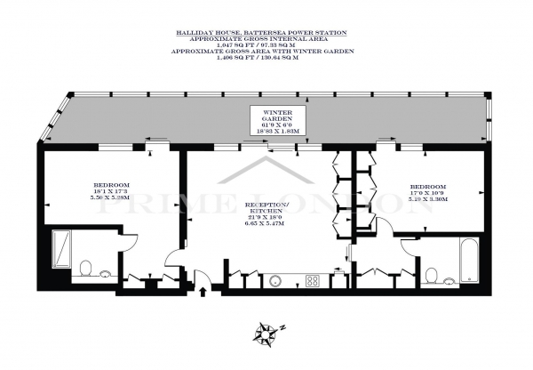 Floor Plan Image for 2 Bedroom Apartment to Rent in Halliday House, Battersea Power Station, London