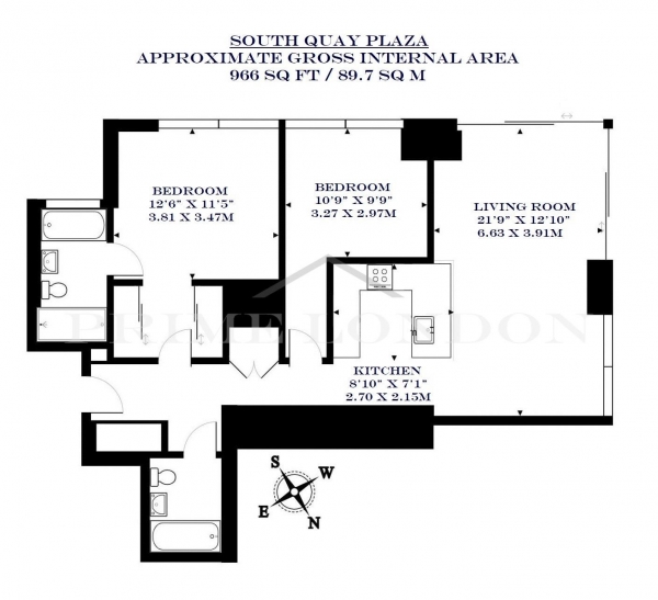 Floor Plan Image for 2 Bedroom Apartment for Sale in South Quay Plaza, Canary Wharf, London