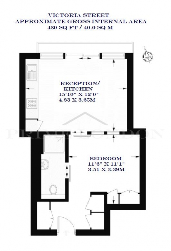 Floor Plan Image for 1 Bedroom Apartment to Rent in 55 Victoria Street , Westminster, London