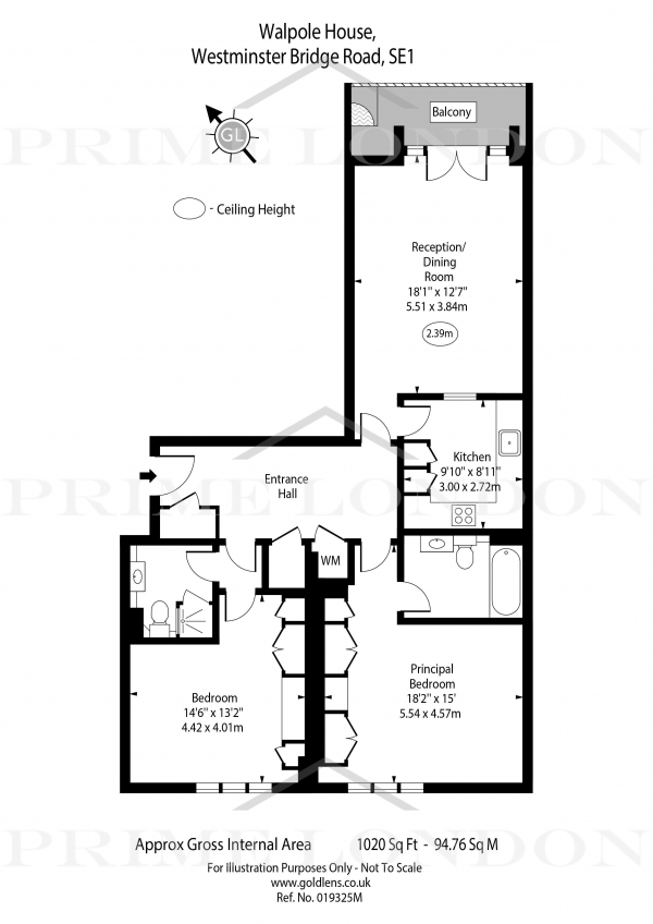 Floor Plan Image for 2 Bedroom Apartment to Rent in Walpole House, 126 Westminster Bridge Road, Westminster Square