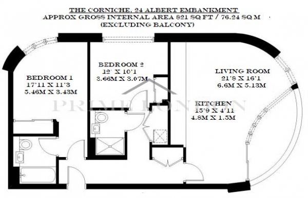 Floor Plan Image for 2 Bedroom Apartment for Sale in The Corniche, 24 Albert Embankment