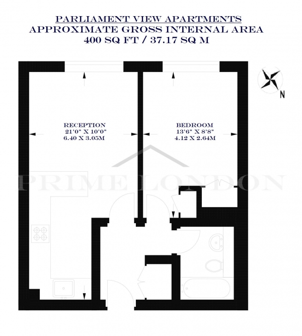 Floor Plan Image for 1 Bedroom Apartment for Sale in Parliament View Apartments, 1 Albert Embankment, London