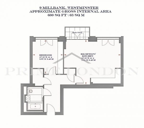 Floor Plan Image for 1 Bedroom Apartment to Rent in Millbank Quarter, 9 Millbank, Westminster