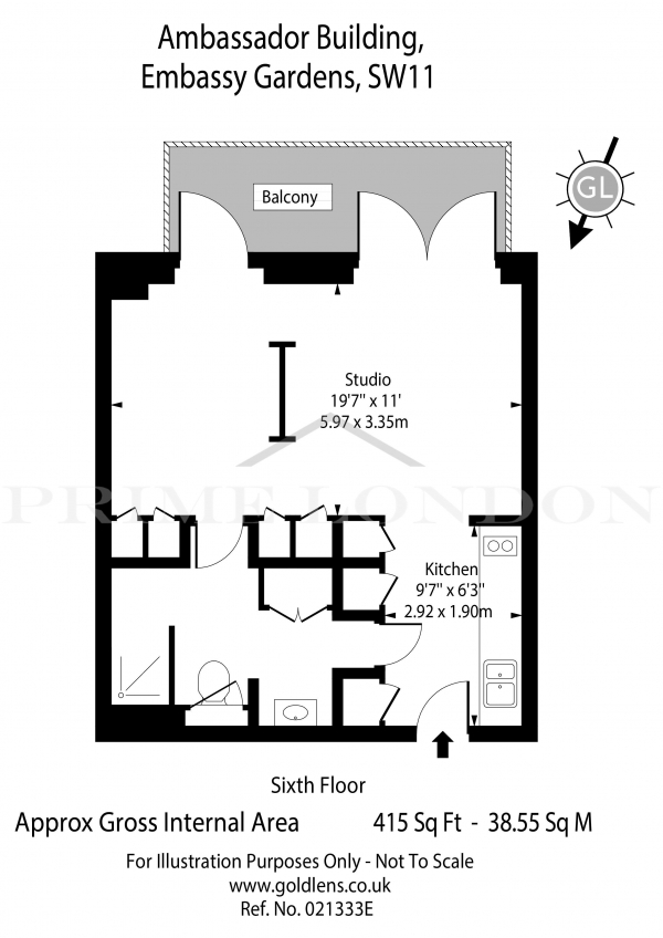 Floor Plan Image for 1 Bedroom Apartment to Rent in Ambassador Building, Nine Elms, London