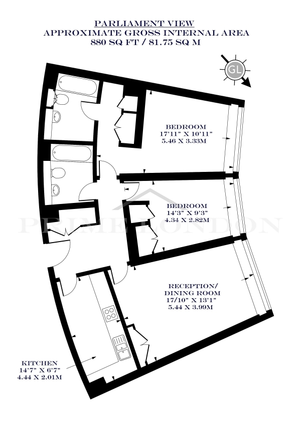 Floor Plan Image for 2 Bedroom Apartment for Sale in Parliament View Apartments, 1 Albert Embankment, London