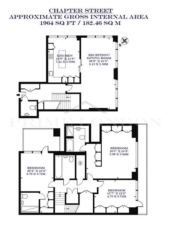 Floor Plan Image for 3 Bedroom Apartment to Rent in 26 Chapter Street, Westminster, London