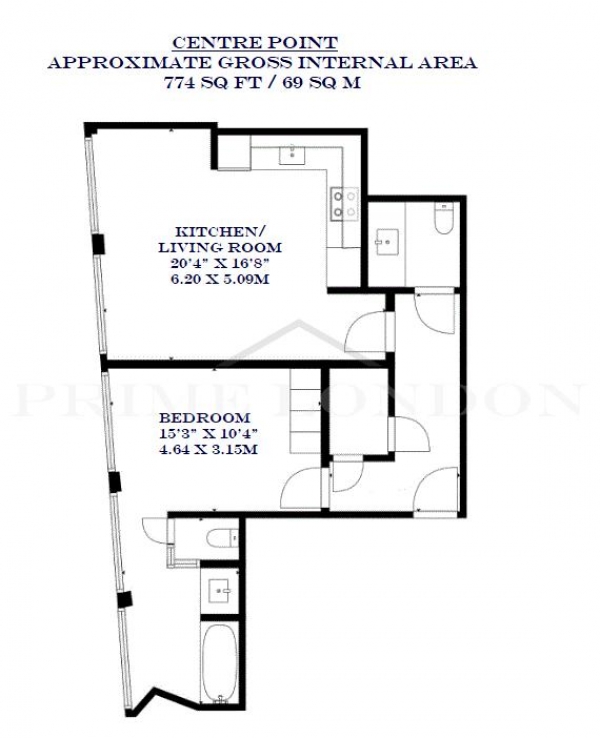 Floor Plan Image for 1 Bedroom Apartment to Rent in Centre Point Tower, New Oxford Street, london