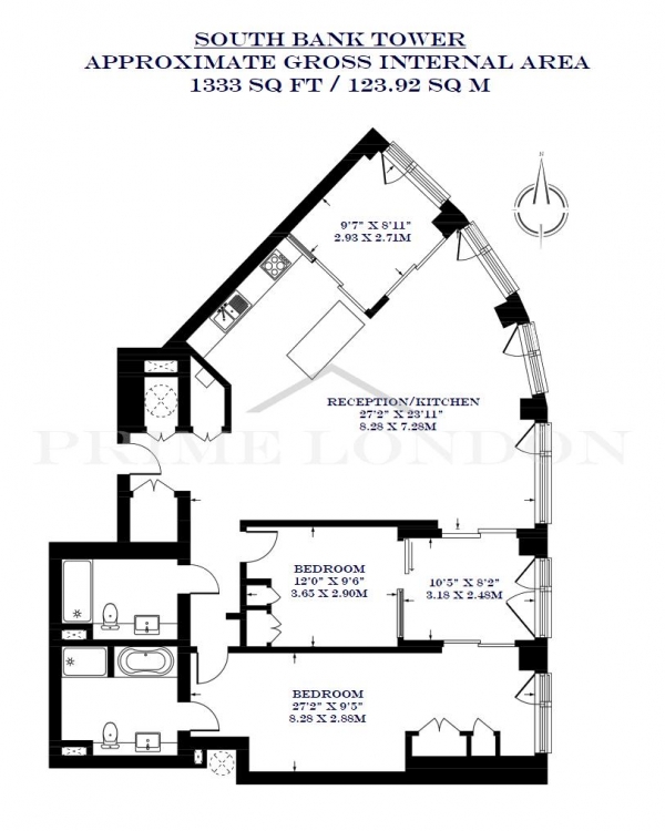 Floor Plan Image for 2 Bedroom Apartment for Sale in South Bank Tower, 55 Upper Ground, London