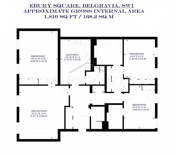 Floor Plan Image for 3 Bedroom Apartment to Rent in Ebury Square, Belgravia, London