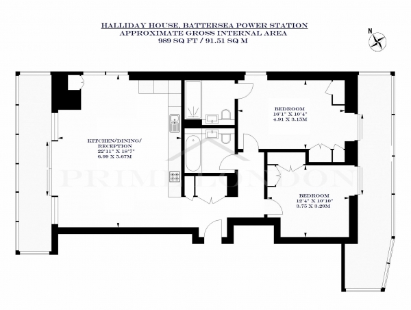 Floor Plan Image for 2 Bedroom Apartment for Sale in Halliday House, Battersea Power Station, London