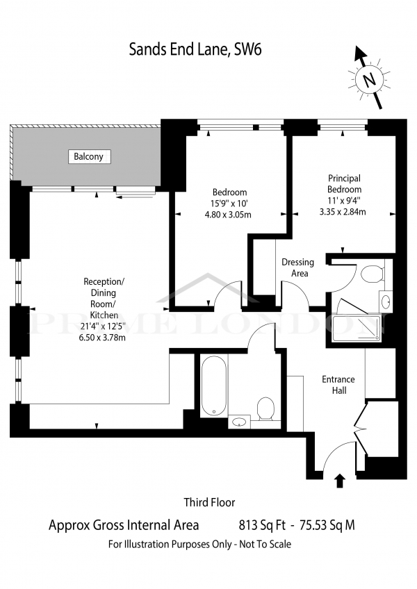 Floor Plan Image for 2 Bedroom Apartment for Sale in Valentine House, Kings Road Park, Fulham