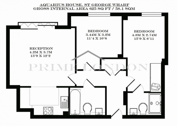 Floor Plan Image for 2 Bedroom Apartment for Sale in Aquarius House, St George Wharf, Vauxhall