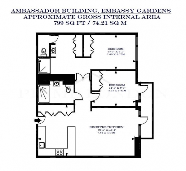 Floor Plan Image for 2 Bedroom Apartment for Sale in Ambassador Building, Embassy Gardens, London