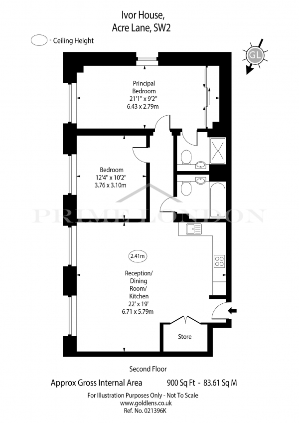 Floor Plan Image for 2 Bedroom Apartment for Sale in Ivor House, 5 Acre Lane, Brixton