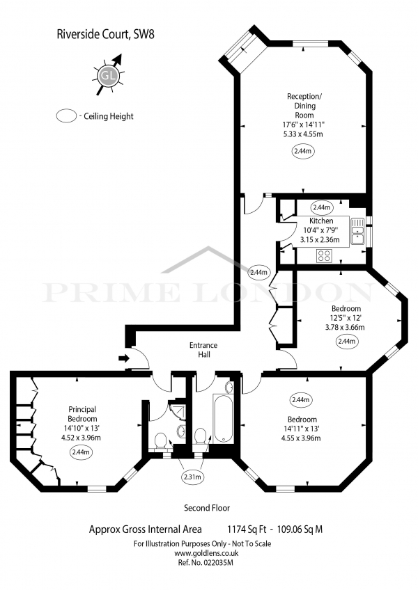 Floor Plan Image for 3 Bedroom Apartment for Sale in Riverside Court, Nine Elms, London