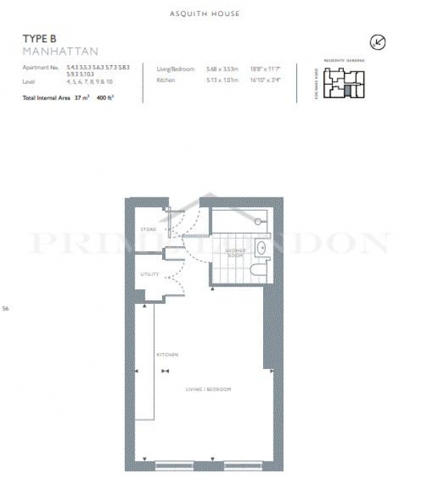 Floor Plan Image for Studio to Rent in Asquith House, West End Gate, London.