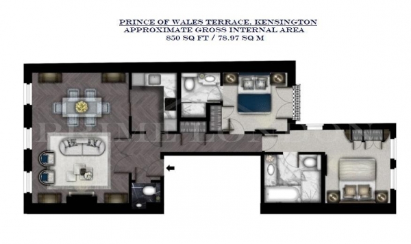 Floor Plan Image for 2 Bedroom Apartment to Rent in Prince Of Wales Terrace, Kensington, London