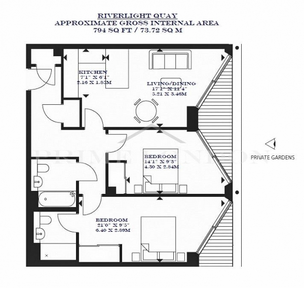 Floor Plan Image for 2 Bedroom Apartment for Sale in Four Riverlight Quay, Nine Elms, London