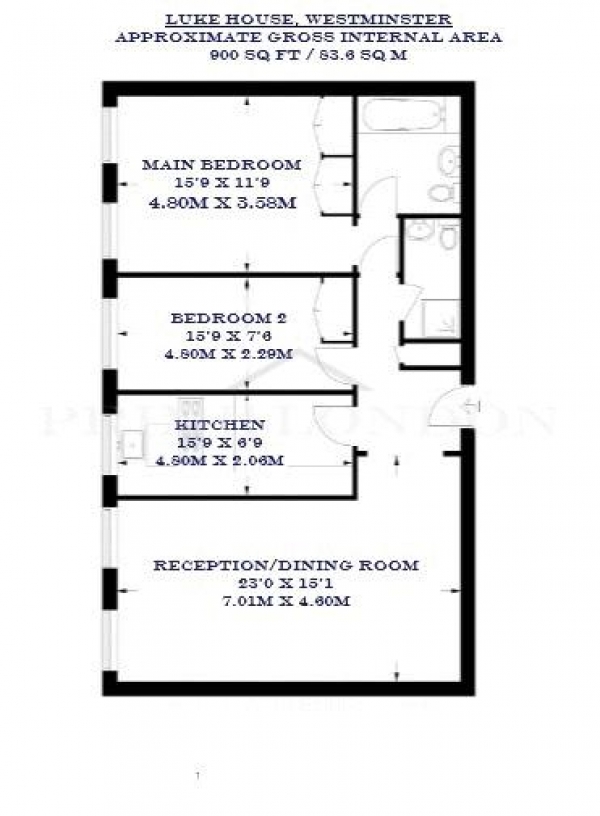 Floor Plan Image for 2 Bedroom Apartment to Rent in Luke House, Abbey Orchard Street, Westminster