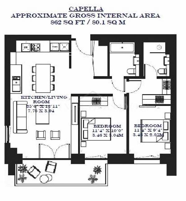 Floor Plan Image for 2 Bedroom Apartment for Sale in Capella, King's Cross, London