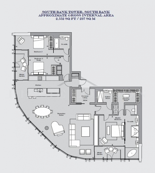 Floor Plan Image for 3 Bedroom Apartment for Sale in South Bank Tower, Southbank, London