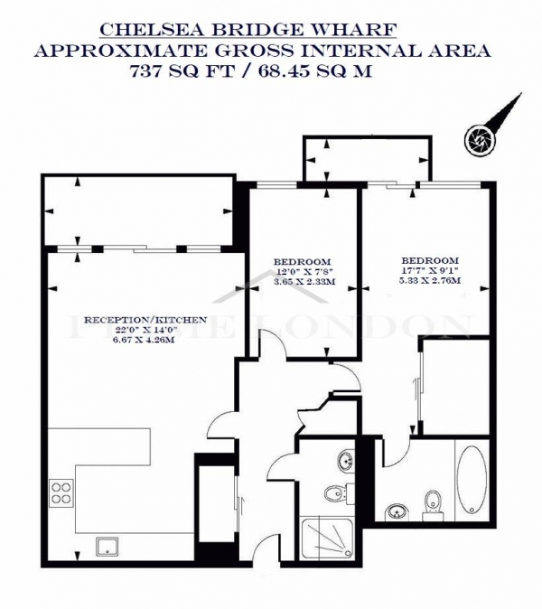 Floor Plan Image for 2 Bedroom Apartment for Sale in Eustace Building, Chelsea Bridge Wharf, London