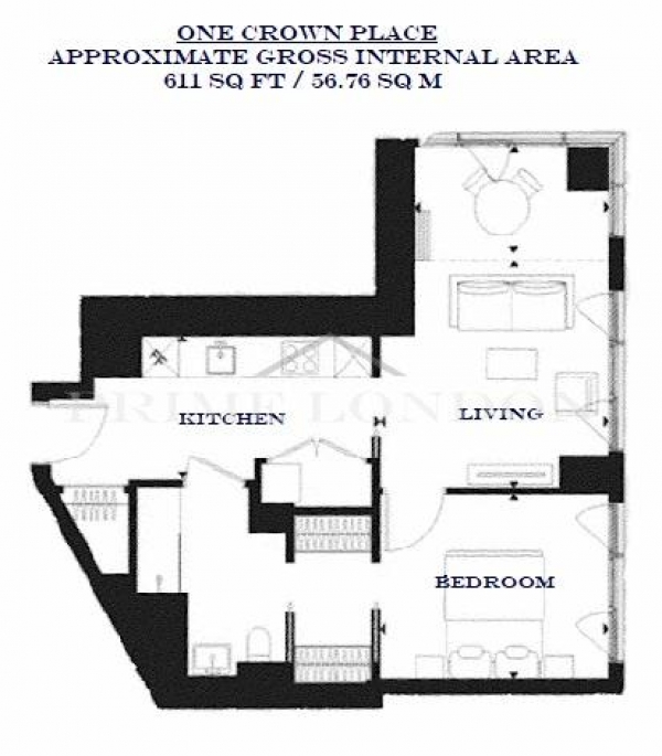 Floor Plan Image for 1 Bedroom Apartment for Sale in One Crown Place, Shorditch, London