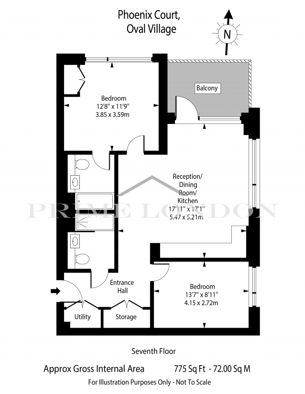 Floor Plan Image for 2 Bedroom Apartment to Rent in Phoenix Court, Oval Village, London