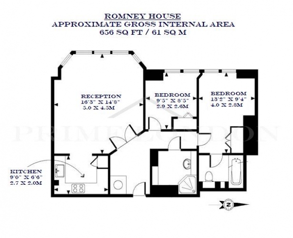 Floor Plan Image for 2 Bedroom Apartment to Rent in Romney House, Westminster, London