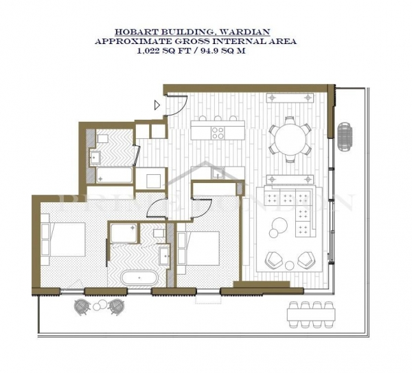 Floor Plan Image for 2 Bedroom Apartment for Sale in Hobart Building, Wardian, Canary Wharf