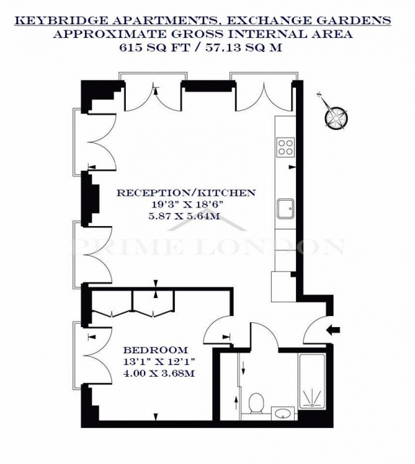 Floor Plan Image for 1 Bedroom Apartment to Rent in Keybridge House, Nine Elms, London