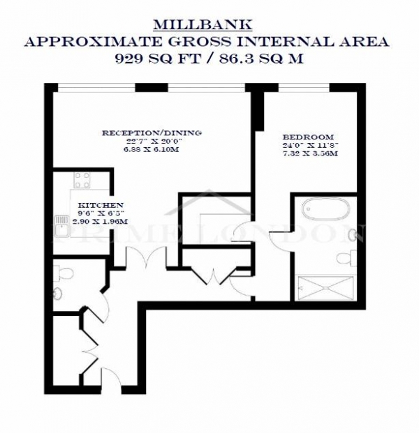 Floor Plan Image for 1 Bedroom Apartment to Rent in 9 Millbank, Millbank Quater, London