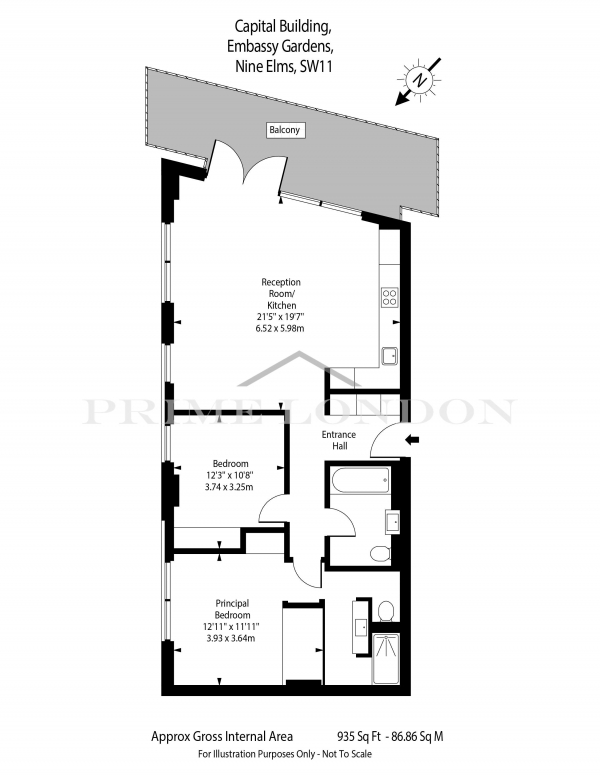 Floor Plan for 2 Bedroom Apartment for Sale in Capital Building, Embassy Gardens, Nine Elms, 8 New Union Square, SW11, 7AR -  &pound1,100,000