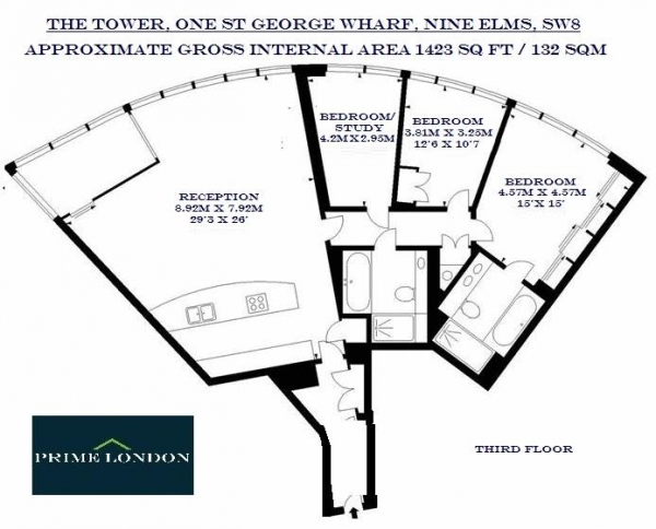 Floor Plan Image for 3 Bedroom Apartment for Sale in The Tower, One St George Wharf, Nine Elms