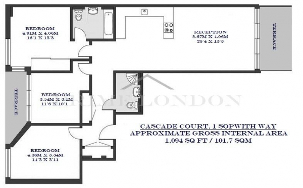 Floor Plan Image for 3 Bedroom Apartment for Sale in Cascade Court, Vista, Chelsea Bridge