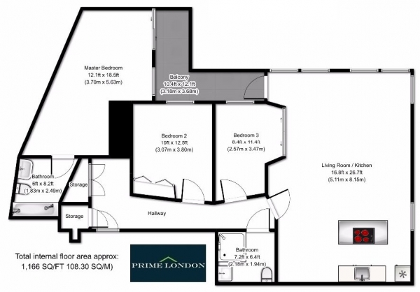 Floor Plan Image for 3 Bedroom Apartment for Sale in Balmoral Apartments, West End Quay, Paddington