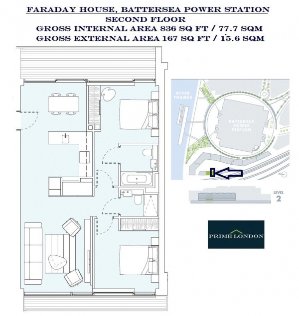 Floor Plan Image for 2 Bedroom Apartment for Sale in Faraday House, Battersea Power Station, Nine Elms