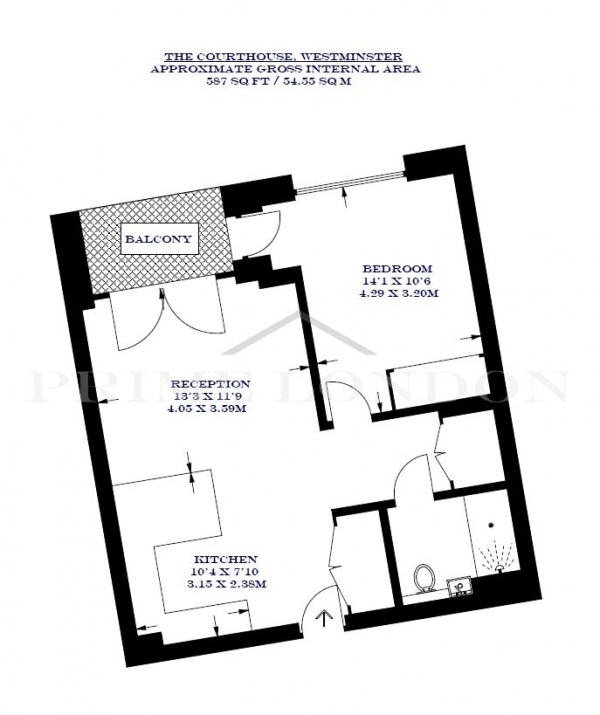 Floor Plan Image for 1 Bedroom Apartment for Sale in The Courthouse, 70 Horseferry Road, Westminster