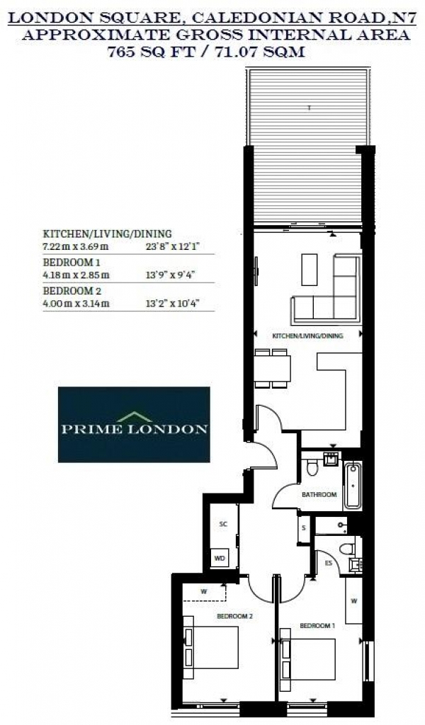 Floor Plan Image for 2 Bedroom Apartment for Sale in London Square, 423-425 Caledonian Road, Islington