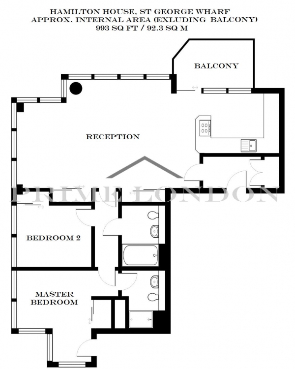 Floor Plan Image for 2 Bedroom Apartment to Rent in Hamilton House, St George Wharf, London