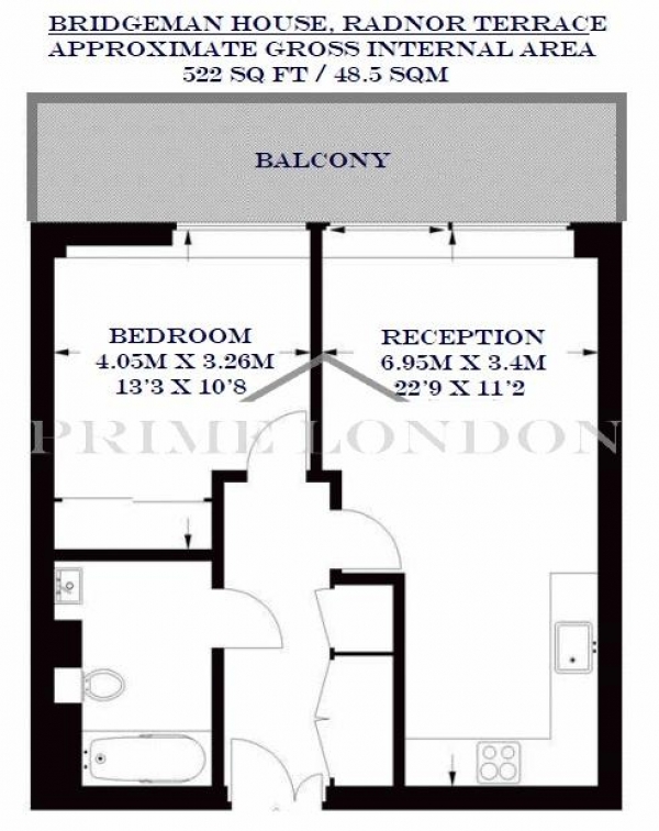 Floor Plan Image for 1 Bedroom Apartment to Rent in Bridgeman House, 375 Kensington High Street, London