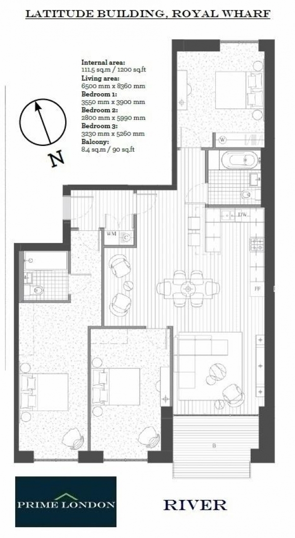 Floor Plan Image for 3 Bedroom Apartment for Sale in Liner House, Royal Wharf, Docklands