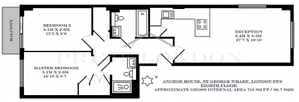 Floor Plan Image for 2 Bedroom Apartment for Sale in Anchor House, St George Wharf, Vauxhall