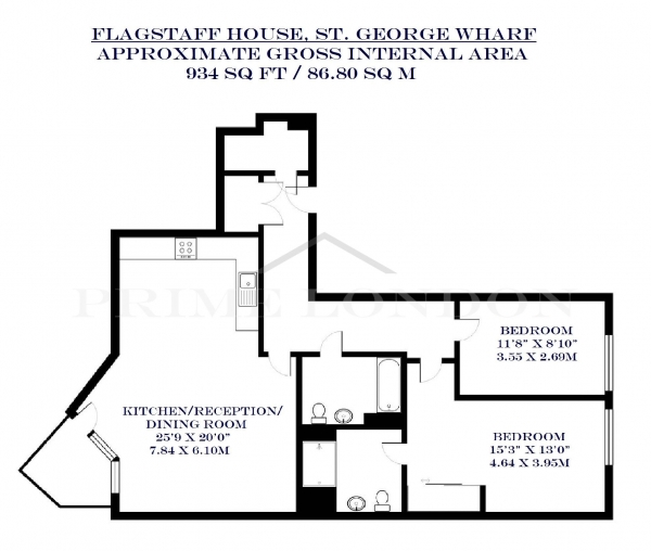 Floor Plan Image for 2 Bedroom Apartment for Sale in Flagstaff House, St George Wharf, London