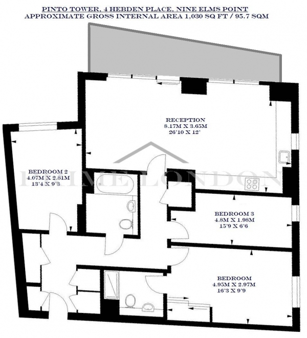 Floor Plan Image for 3 Bedroom Apartment for Sale in Pinto Tower, Nine Elms Point, London